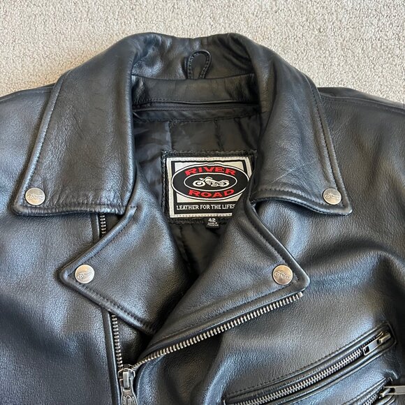 River Road Men’s Caliber Lined Motorcycle Jacket Sz 42 Black Leather Elbow Pad - Picture 3 of 13